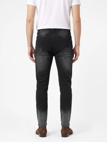 Manfinity Homme Men's Street Fashion Casual Distressed Skinny Black Ripped Splatter Jeans, Emo Style Halloween All Saints' Day - Black - View 2