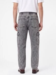 Manfinity Roughcore Men's Wide Leg Grey Denim Jeans With Cargo Pockets Long Length Casual Streetwear Back-To-School Graduation Summer - Light Grey - View 2