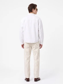 Manfinity Homme Men's Loose Denim Short Embroidered Top Perfect Holiday Gift For Boyfriend & Husband - White - View 2