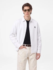 Manfinity Homme Men's Loose Denim Short Embroidered Top Perfect Holiday Gift For Boyfriend & Husband - White - View 6