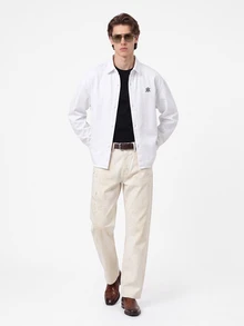 Manfinity Homme Men's Loose Denim Short Embroidered Top Perfect Holiday Gift For Boyfriend & Husband - White - View 1