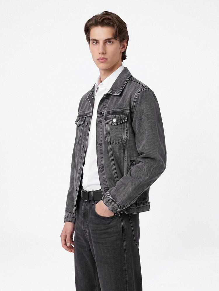 Manfinity Hypemode Men's Casual Street Style Denim Long Sleeve Jacket - Dark Grey - View 6