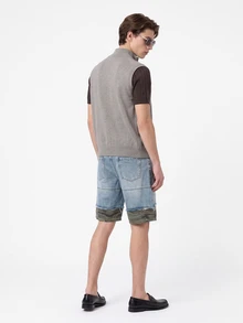 Manfinity EMRG Men's Casual Camouflage Patchwork Denim Shorts, Summer Men Denim Patch Shorts - Blue - View 6