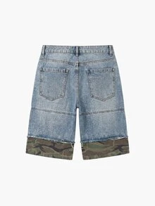 Manfinity EMRG Men's Casual Camouflage Patchwork Denim Shorts, Summer Men Denim Patch Shorts - Blue - View 5