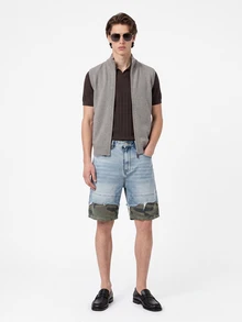 Manfinity EMRG Men's Casual Camouflage Patchwork Denim Shorts, Summer Men Denim Patch Shorts - Blue - View 4