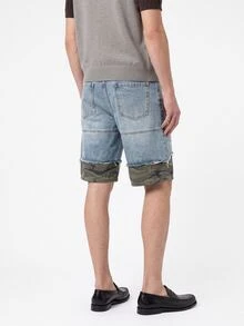Manfinity EMRG Men's Casual Camouflage Patchwork Denim Shorts, Summer Men Denim Patch Shorts - Blue - View 2