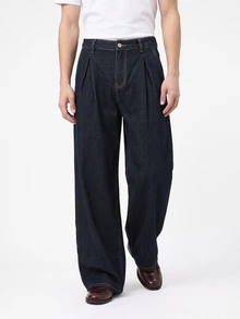 TOKVUE Men's Casual Luxury Design Washed Denim Straight Leg Wide Leg Pants - Dark Wash - View 5