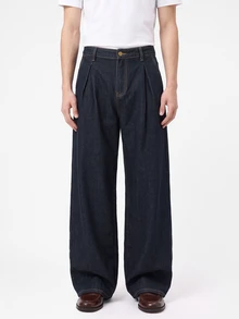 TOKVUE Men's Casual Luxury Design Washed Denim Straight Leg Wide Leg Pants - Dark Wash - View 1