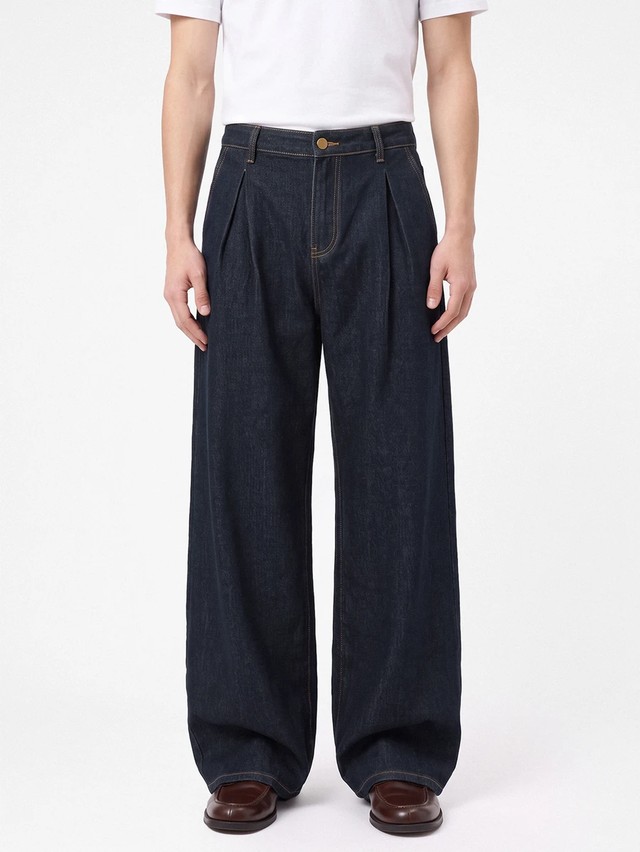 TOKVUE Men's Casual Luxury Design Washed Denim Straight Leg Wide Leg Pants - Dark Wash - View 1