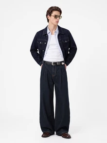 TOKVUE Men's Casual Luxury Design Washed Denim Straight Leg Wide Leg Pants - Dark Wash - View 4