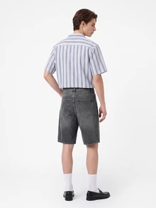 Manfinity Joysei Men's Casual Loose Fit Rhinestone Embellished Pocket Wide Leg Denim Shorts - Grey - View 5