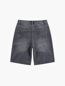 Manfinity Joysei Men's Casual Loose Fit Rhinestone Embellished Pocket Wide Leg Denim Shorts - Grey - View 6