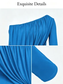Brilight Matching Set Draped Long Sleeve Top High Waist Capri Leggings For Daily Lounge Street Date Outfit - Blue - View 6