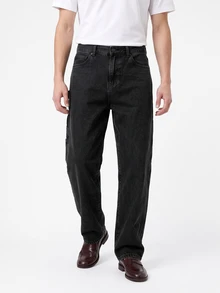 Manfinity EMRG Men's Hip Hop Street Fashion Snow Wash Straight Leg Jeans - Black - View 6