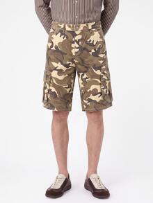 Manfinity Hypemode Camouflage Watermark Cargo Wide Leg Men's Shorts, Holiday Heach Vacation Dark Brown Summer Streetwear - Army Green - View 1
