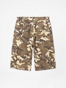 Manfinity Hypemode Camouflage Watermark Cargo Wide Leg Men's Shorts, Holiday Heach Vacation Dark Brown Summer Streetwear - Army Green - View 3