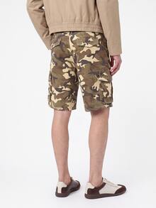 Manfinity Hypemode Camouflage Watermark Cargo Wide Leg Men's Shorts, Holiday Heach Vacation Dark Brown Summer Streetwear - Army Green - View 2