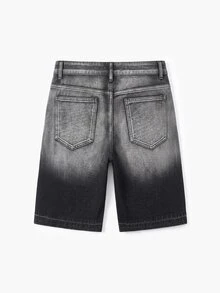 GALLERY FADE Men's Dark Grey Gradient Washed Denim Shorts, Loose Distressed Ripped Bermuda Shorts With Frayed Hem, Summer Casual Streetwear Back-To-School - Black - View 6