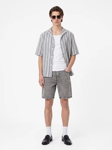 Manfinity Hypemode Men's Wave Sailboat Dragon Print Denim Shorts - Light Grey - View 5