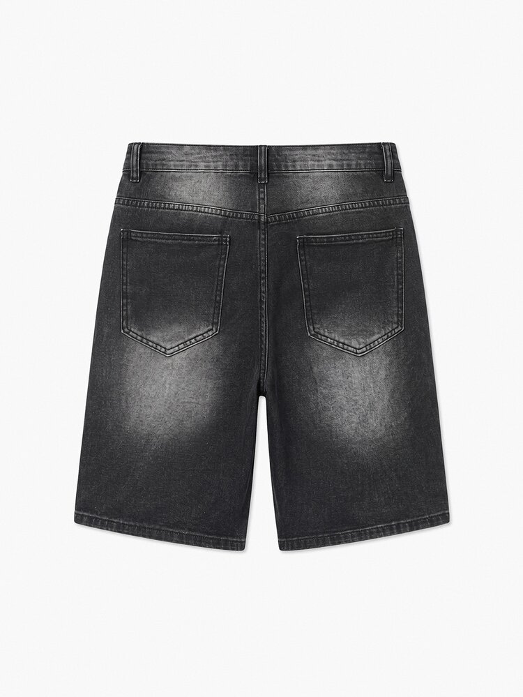 Manfinity EMRG Men's Dark Grey Distressed Ripped Paint Splatter Denim Shorts, Street Style Grunge Streetwear Straight Leg Knee-Length Going Out Holiday Party Summer - Black - View 5