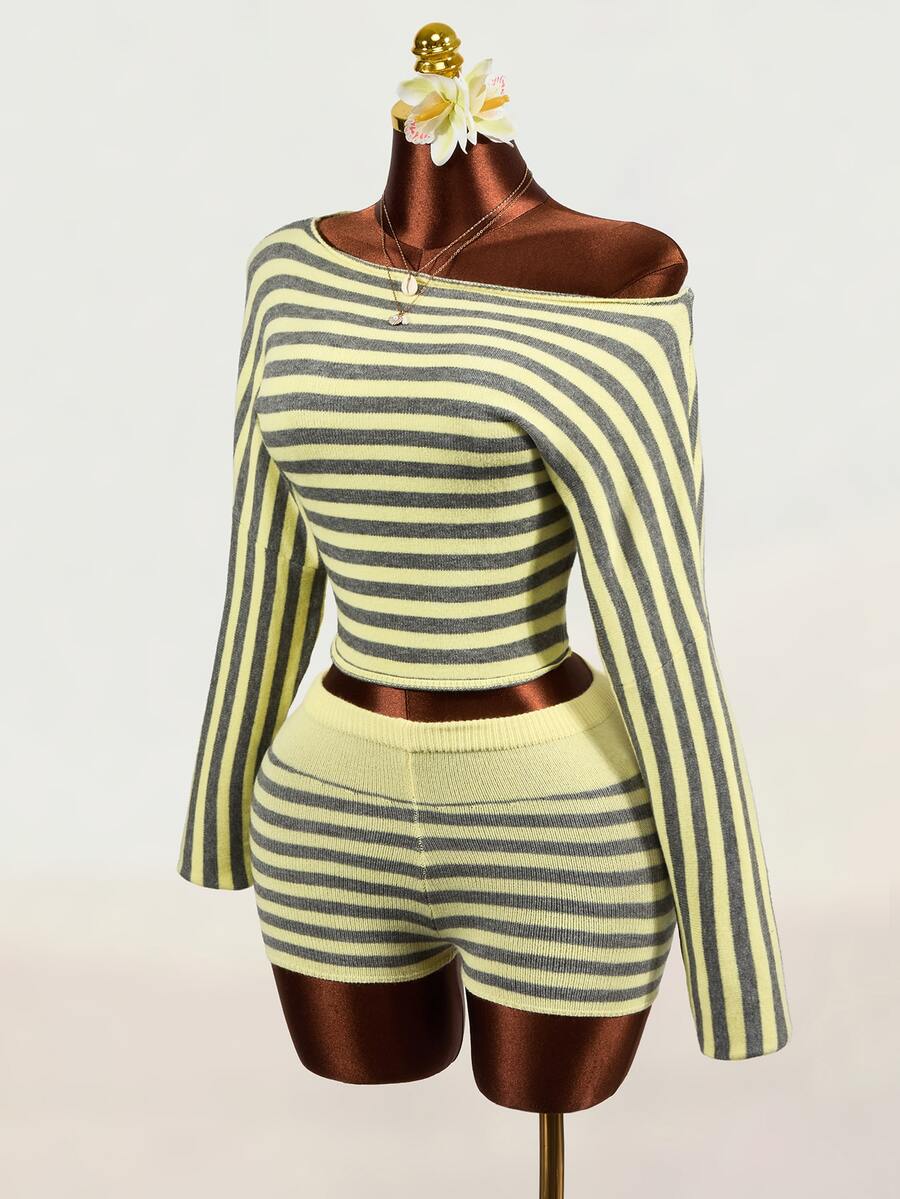 Mistrie Women's Striped Asymmetric Neck Long Sleeve Slim Fit Sweater