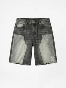 Manfinity Roghcode Men's Casual Streetwear Denim Shorts With Pockets And Buttons For Daily Wear Vacation Holiday Dark Grey Summer - Black - View 3