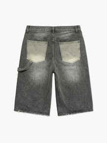 Manfinity Roghcode Men's Casual Streetwear Denim Shorts With Pockets And Buttons For Daily Wear Vacation Holiday Dark Grey Summer - Black - View 4