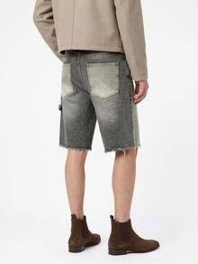 Manfinity Roghcode Men's Casual Streetwear Denim Shorts With Pockets And Buttons For Daily Wear Vacation Holiday Dark Grey Summer - Black - View 2