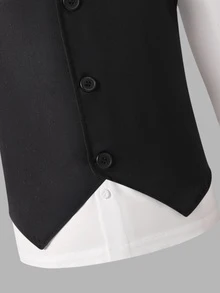 SHEIN 2件組青少年男孩溫柔風格套裝－無袖背心外套與長褲，優雅正式西裝，適合生日、婚禮、儀式、週年紀念，黑色秋季款 - 黑色 - 查看 7