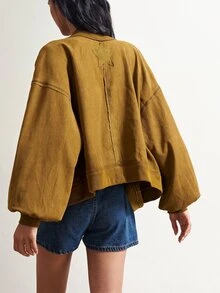 Bohemela Casual Streetwear Woven Patchwork Loose Fit Women's Jacket Travel Everyday Mustard Yellow Autumn - Army Green - View 7