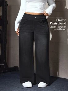 Flexra Fall Casual Straight Leg Stretchy Denim Daily Wear Washed Comfortable Plus Size Jeans For Women - Black - View 3