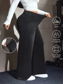 Flexra Fall Casual Straight Leg Stretchy Denim Daily Wear Washed Comfortable Plus Size Jeans For Women - Black - View 1