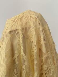 GalTyme Plus Size Elegant Party Solid Color Lace Flare Sleeve Dress Fall - Light Yellow - View 8