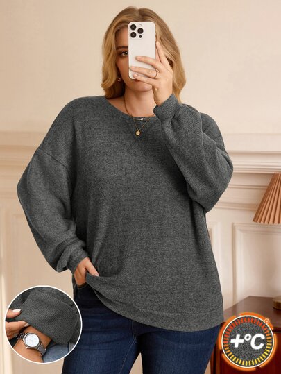 Rosumi Sudadera gris de talla grande, minimalista, holgada, casual, formal, elegante, cuello redondo, manga larga, versátil para uso diario, club, vacaciones, cita nocturna y ropa de casa