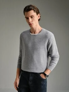 Calmiston Men's Solid Color Casual Versatile Daily Wear Long Sleeve Sweater Golf - Grey - View 8