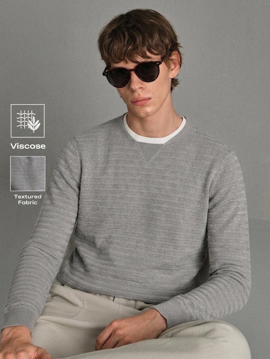 Calmiston Men's Solid Color Casual Versatile Daily Wear Long Sleeve Sweater Golf - Grey - View 1