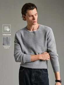 Calmiston Men's Solid Color Casual Versatile Daily Wear Long Sleeve Sweater Golf - Grey - View 4