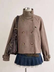 Comfortcana Women's Casual Double-Breasted Jacket, Autumn - Brown - View 4