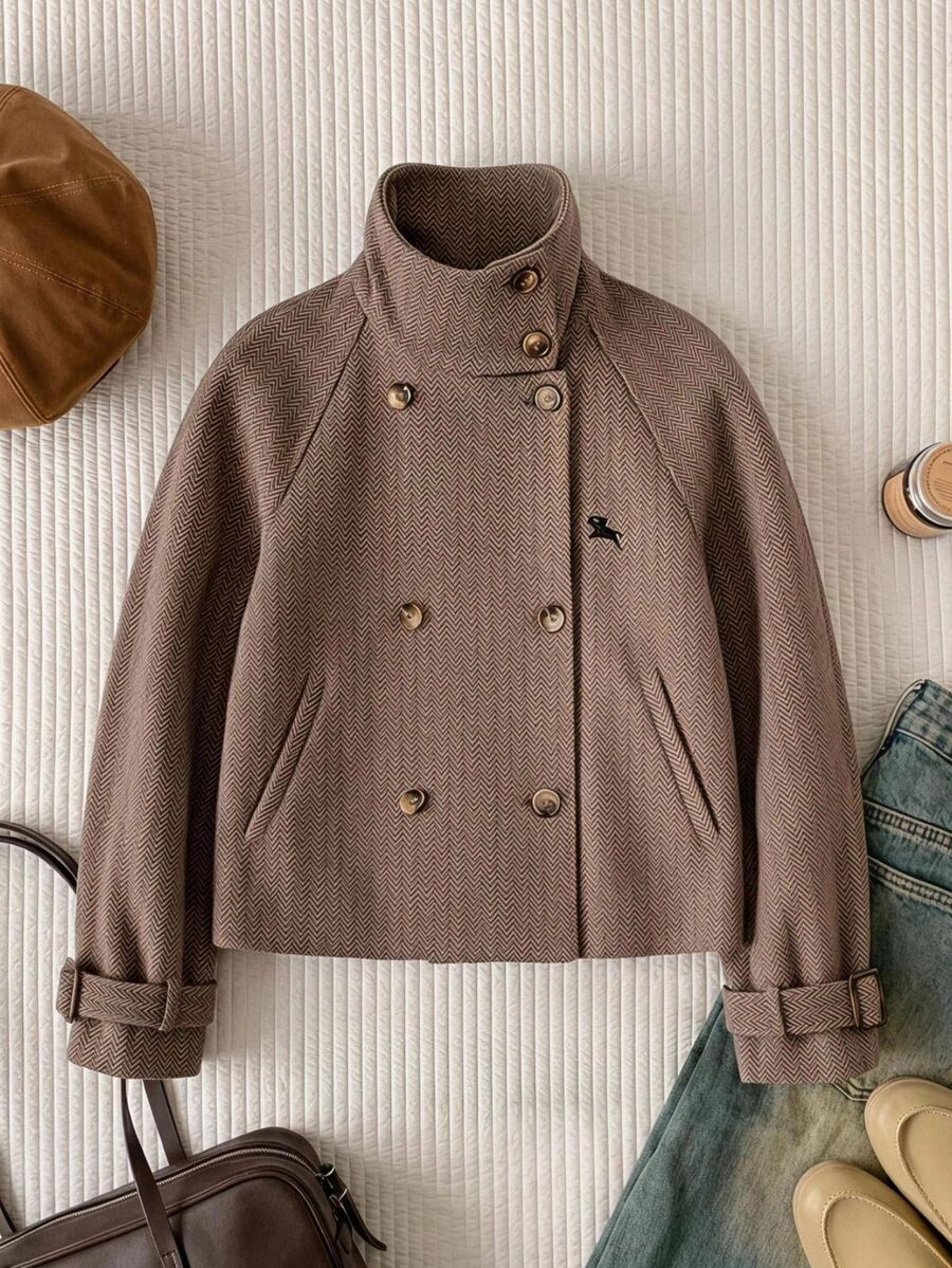 Comfortcana Women's Casual Double-Breasted Jacket, Autumn - Brown - View 1
