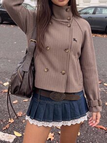 Comfortcana Women's Casual Double-Breasted Jacket, Autumn - Brown - View 3