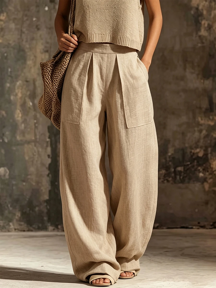 SHEIN Women's Apricot Casual Long Pants With Pockets For Spring And Autumn Dating