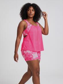 Rhythm Era Plus Size Women 2pcs Floral Print Sexy Active Tropical Kawaii Cow Girl Tummy Control Sports Set Gym Hot Pink Light Pink Summer Pink Floral - Multicolor - View 7