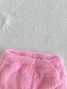 2件組女嬰可愛粉色毛絨兔刺繡長袖圓領加厚衛衣套裝，舒適袖口，適合冬季秋季聖誕節獨角獸風格 - 粉色 - 查看 8