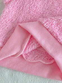 2件組女嬰可愛粉色毛絨兔刺繡長袖圓領加厚衛衣套裝，舒適袖口，適合冬季秋季聖誕節獨角獸風格 - 粉色 - 查看 9