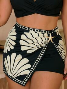 Swim Chiccia 2026新款大尺碼女款黑色貝殼印花星星飾邊時尚極簡性感短褲泳裝下身 夏季海灘度假假期派對穿搭 - 彩色 - 查看 3