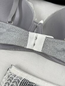 Napfluff Black & Grey Lace Patchwork Women's Underwire Bra & Lace Patchwork Triangle Panty 2-Piece Set - Multicolor - View 6