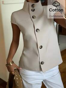 Muchica Women's Solid Color Casual Versatile Daily Wear Shirt - Apricot - View 1