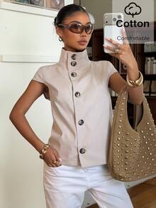Muchica Women's Solid Color Casual Versatile Daily Wear Shirt - Apricot - View 6