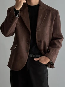 DAZY Men's Solid Color Casual Commute Travel Long Sleeve Blazer - Rust Brown - View 4
