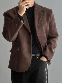 DAZY Men's Solid Color Casual Commute Travel Long Sleeve Blazer - Rust Brown - View 3